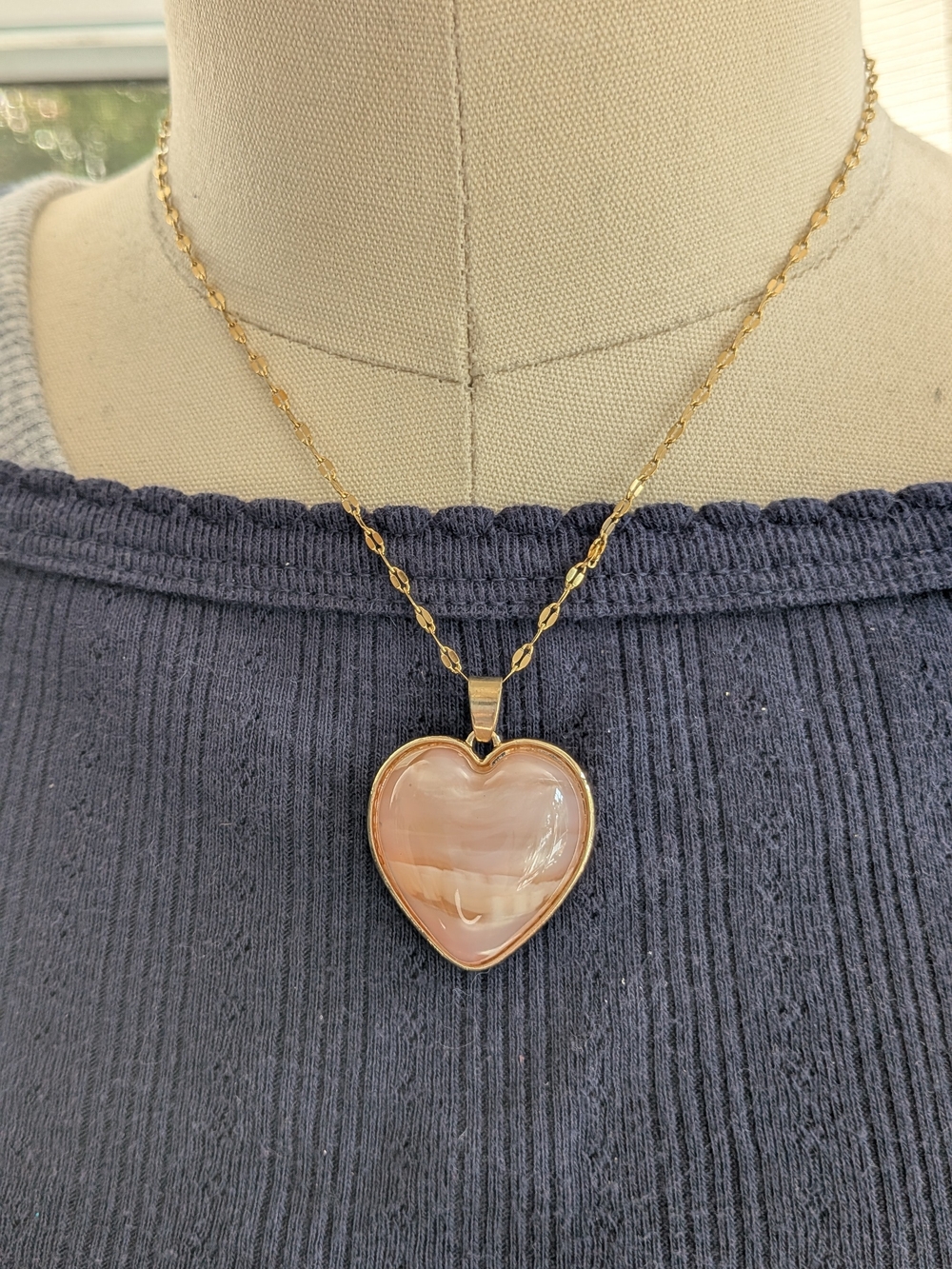 Gold-Tone Stainless Steel Swirl Acrylic Heart Pendant Necklace